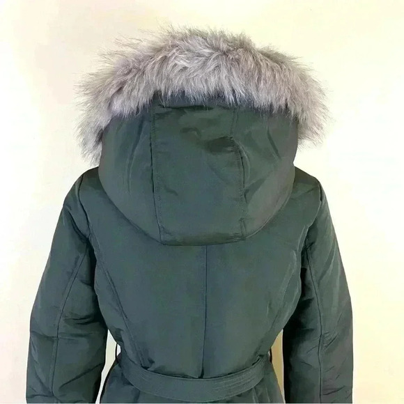 NWT Lauren Ralph Lauren Green Faux Fur Hood Tie Waist Puffer Parka Coat Size S - Picture 13 of 16